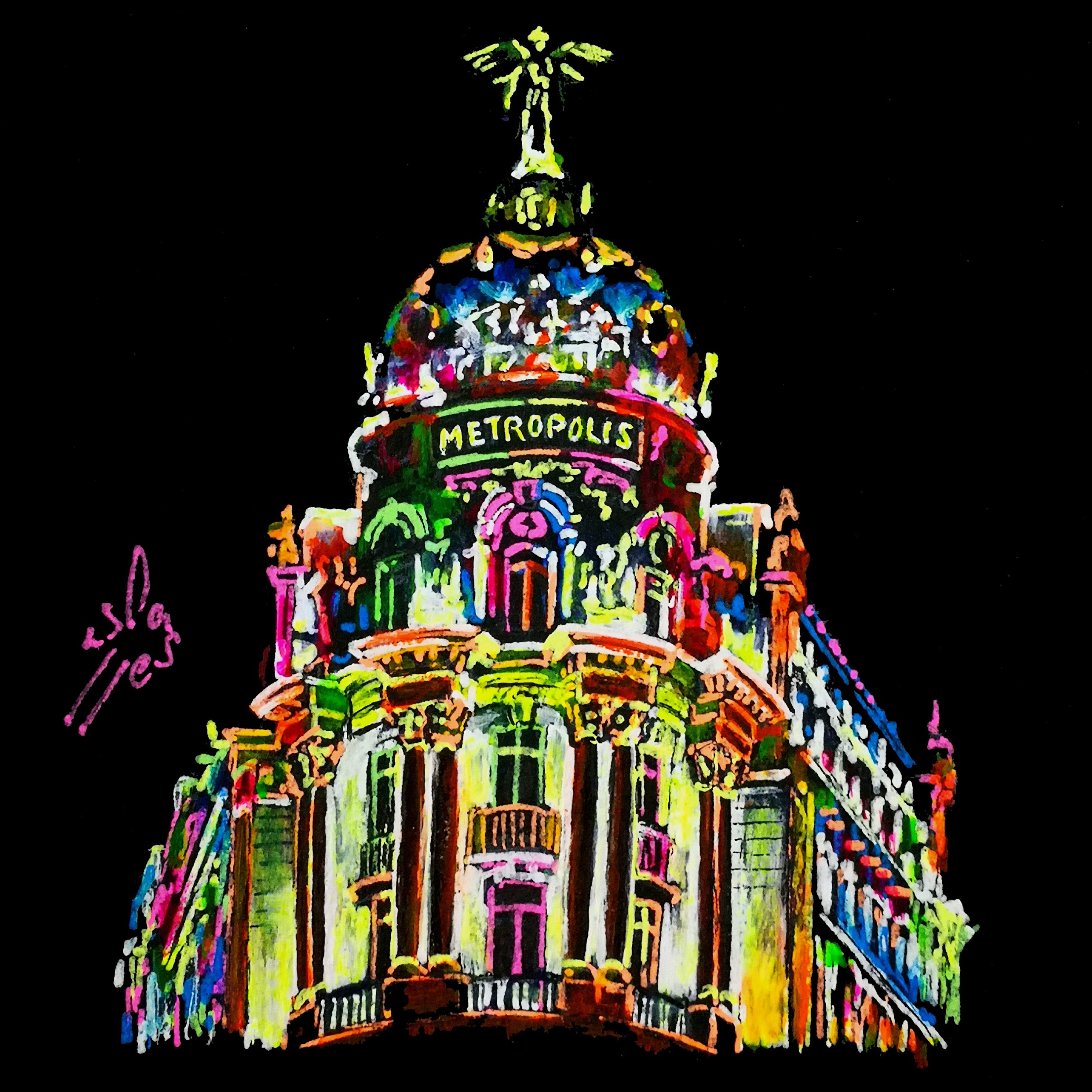 Edificio Metrópoli, Vicky Casellas, Ilustración fluorescente