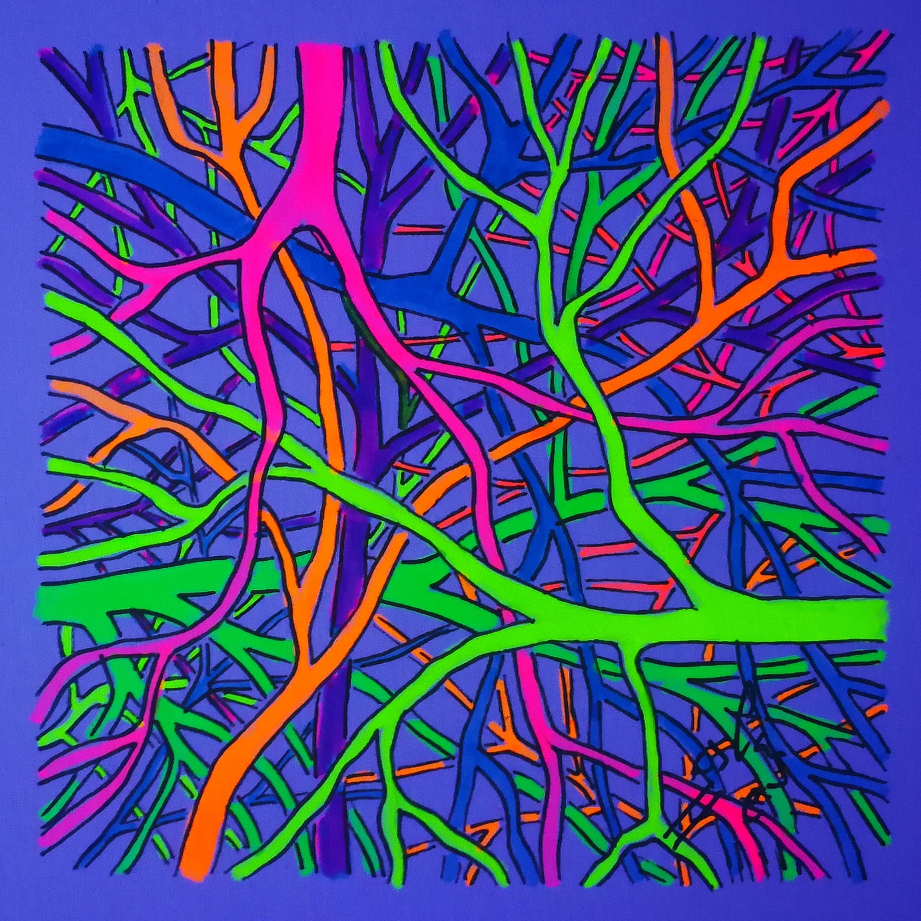 Ramas venas raíces (fluo), Vicky Casellas, Ilustración fluorescente