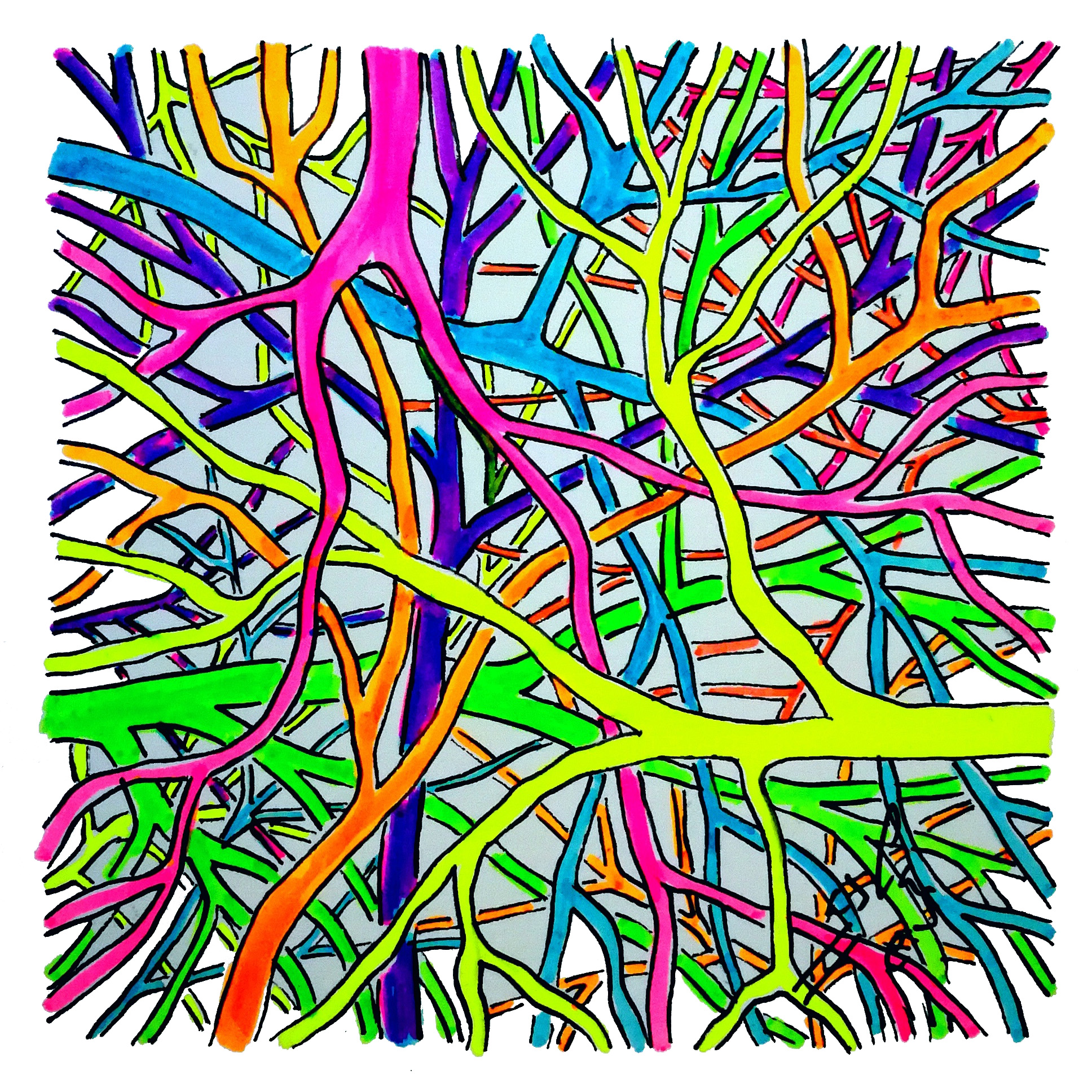 Ramas venas raíces, Vicky Casellas, Ilustración fluorescente